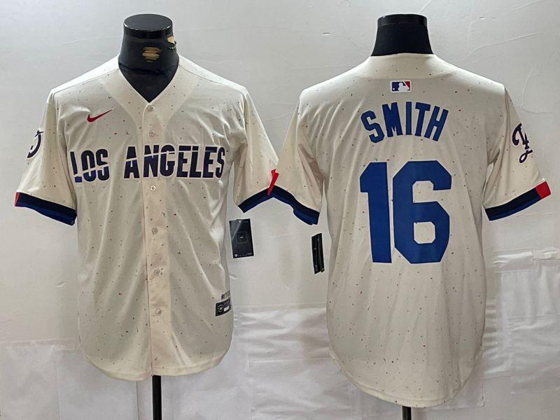 Men Los Angeles Dodgers #16 Smith Cream Fashion Nike Game MLB Jersey style 1->los angeles dodgers->MLB Jersey